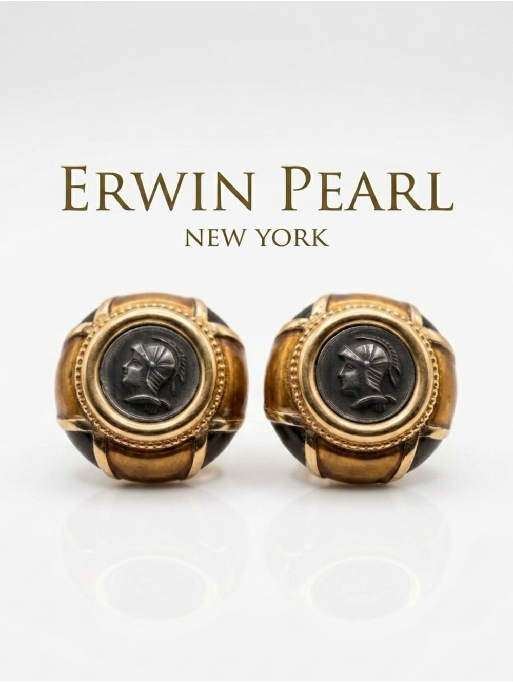 Erwin Pearl Gold Vintage Roman Cameo Clip Earrings (Rare)